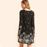 Elegant Long Sleeve Vintage Black Retro Circle Boho Dress