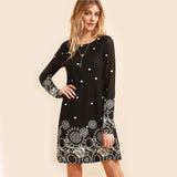 Elegant Long Sleeve Vintage Black Retro Circle Boho Dress