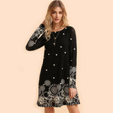 Elegant Long Sleeve Vintage Black Retro Circle Boho Dress