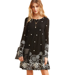 Elegant Long Sleeve Vintage Black Retro Circle Boho Dress