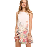 New Arrival Mutilcolor Flower Round Neck Cute Boho Dress