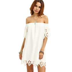 Summer Style Plain Short Sleeve Off The Shoulder Boho Dress