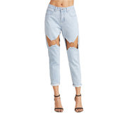 JF Blue Collection - Blue Bleach Wash Cut Out O Jeans