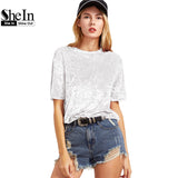 2017 Summer White Short Sleeve Crushed Velvet T-shirt