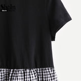 2017 Summer Gingham Riffle Media Babydoll T-shirt