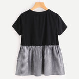 2017 Summer Gingham Riffle Media Babydoll T-shirt