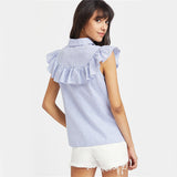 JF Blue Collection - Frill Cap Blue Ruffle 2017 Summer Top Blouse