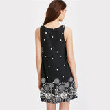 Black Polka Dot Print Round Neck Boho Dress