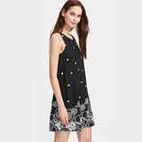 Black Polka Dot Print Round Neck Boho Dress