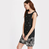 Black Polka Dot Print Round Neck Boho Dress