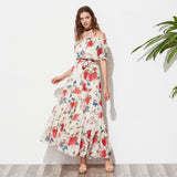 2017 Summer Collection - Flower Belted Tiered Bohemian Off Shoulder Dress