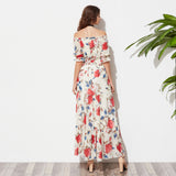 2017 Summer Collection - Flower Belted Tiered Bohemian Off Shoulder Dress