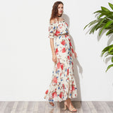 2017 Summer Collection - Flower Belted Tiered Bohemian Off Shoulder Dress