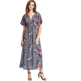 Grey Two Way Belted Flower V Notch  Summer Maxi Vocation Dress