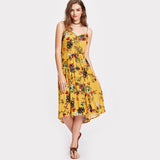 Summer Floral Cami Yello Spaghetti Vocation Dress