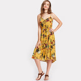 Summer Floral Cami Yello Spaghetti Vocation Dress