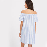 JF Blue Collection - Bow Tie Front A-line Off the Shoulder Dress