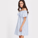 JF Blue Collection - Bow Tie Front A-line Off the Shoulder Dress