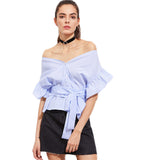 JF Blue Collection -  V Bardot Batwing Sleeve Off the Shoulder Elegant Blouse