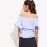 JF Blue Collection -  V Bardot Batwing Sleeve Off the Shoulder Elegant Blouse