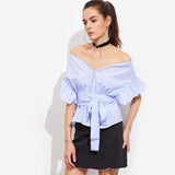 JF Blue Collection -  V Bardot Batwing Sleeve Off the Shoulder Elegant Blouse