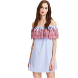 JF Blue Collection - Blue Off the Shoulder Short Sleeve Shift Dress