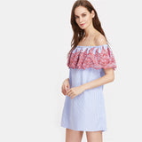 JF Blue Collection - Blue Off the Shoulder Short Sleeve Shift Dress