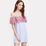 JF Blue Collection - Blue Off the Shoulder Short Sleeve Shift Dress