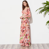 2017 Autumn - Multicolor Floral Deep V-Neck Elegant Maxi Vocation Dress