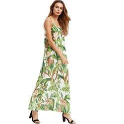 Summer Green Tropical Floral Maxi Sexy Slip Vocation Dress