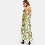 Summer Green Tropical Floral Maxi Sexy Slip Vocation Dress