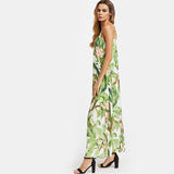 Summer Green Tropical Floral Maxi Sexy Slip Vocation Dress