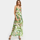 Summer Green Tropical Floral Maxi Sexy Slip Vocation Dress