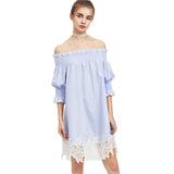 JF Blue Collection -It's all in your striped off the shoulder dress