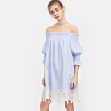 JF Blue Collection -It's all in your striped off the shoulder dress