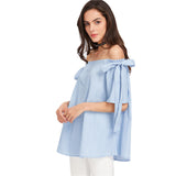 JF Blue Collection -  Cute blue Top Off the Shoulder Blouse