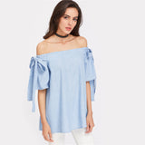 JF Blue Collection -  Cute blue Top Off the Shoulder Blouse