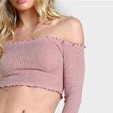 2017 Autumn - Pink Lettuce Edge Crop Bardot Top