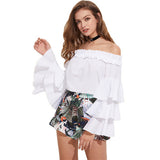 2017 Autumn - White Long Sleeve Off Shoulder Sexy Blouse