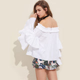 2017 Autumn - White Long Sleeve Off Shoulder Sexy Blouse