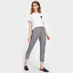 2017 Autumn - Ruffle Trim Gingham Peg Pants