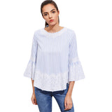 JF Blue Collection - V Cut tie Back Lace Applique Blouse