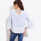 JF Blue Collection - V Cut tie Back Lace Applique Blouse