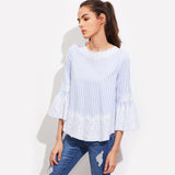 JF Blue Collection - V Cut tie Back Lace Applique Blouse