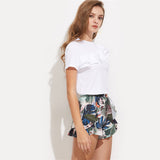 2017 Summer White Tops Layered Lettuce T-shirt