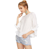 2017 Autumn- White Back Frill Trim Top Blouse