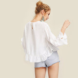 2017 Autumn- White Back Frill Trim Top Blouse