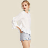 2017 Autumn- White Back Frill Trim Top Blouse