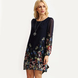 Chiffon Mutilcolor Round Neck Long Sleeve Boho Dress